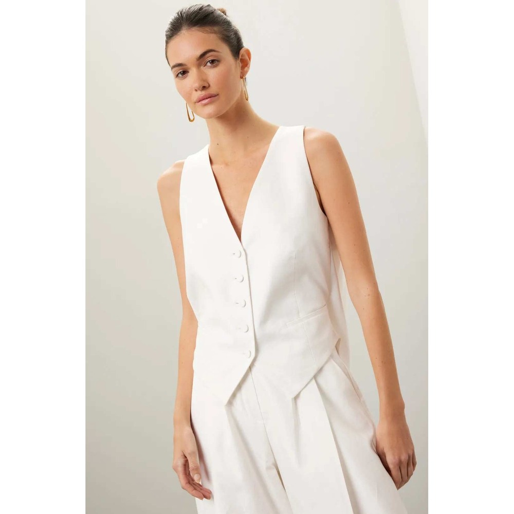 Nina Ricci Cady Draped Open Back Vest Top Off-White Button Front Sz 34 / 0 US - Picture 2 of 12